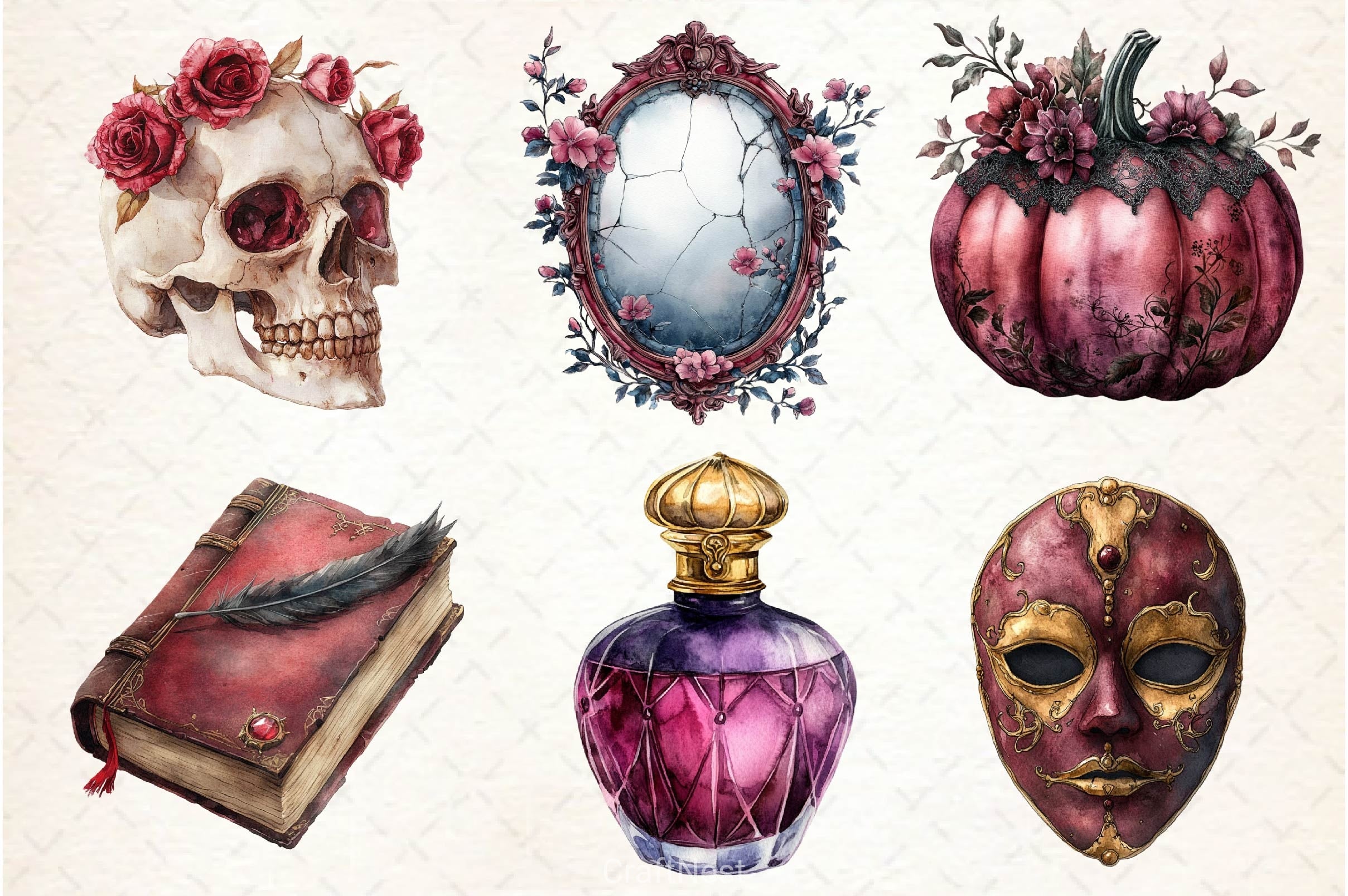 Burgundy Halloween Clipart Bundle 2 - CraftNest - Digital Crafting and Art