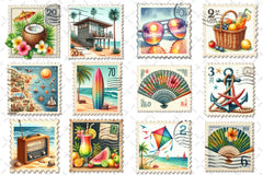 Summer Beach Postage Stamp Clipart Bundle - CraftNest - Digital Crafting and Art