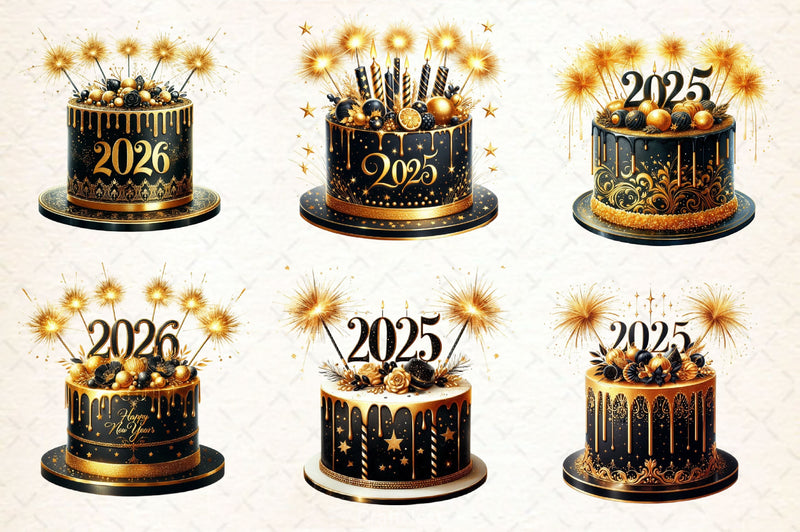 Happy New Year Cake Clipart Bundle - CraftNest - Digital Crafting and Art