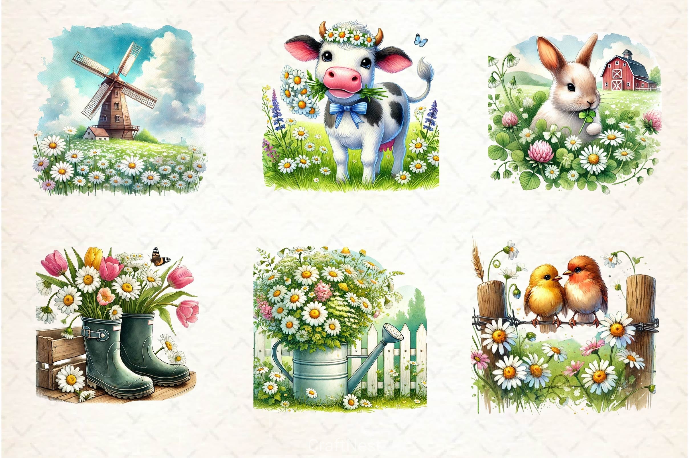 Spring Daisy Farm Clipart Bundle 2 - CraftNest - Digital Crafting and Art