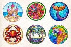 Round Stained Glass Summer Clipart Bundle 4 - CraftNest - Digital Crafting and Art