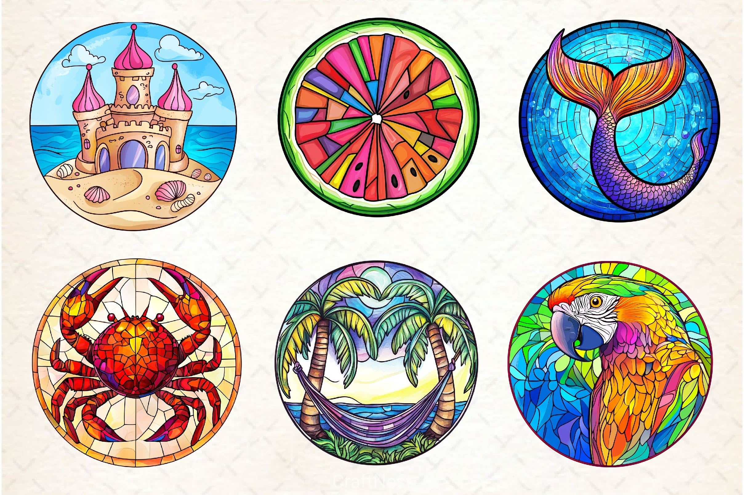 Round Stained Glass Summer Clipart Bundle 4 - CraftNest - Digital Crafting and Art