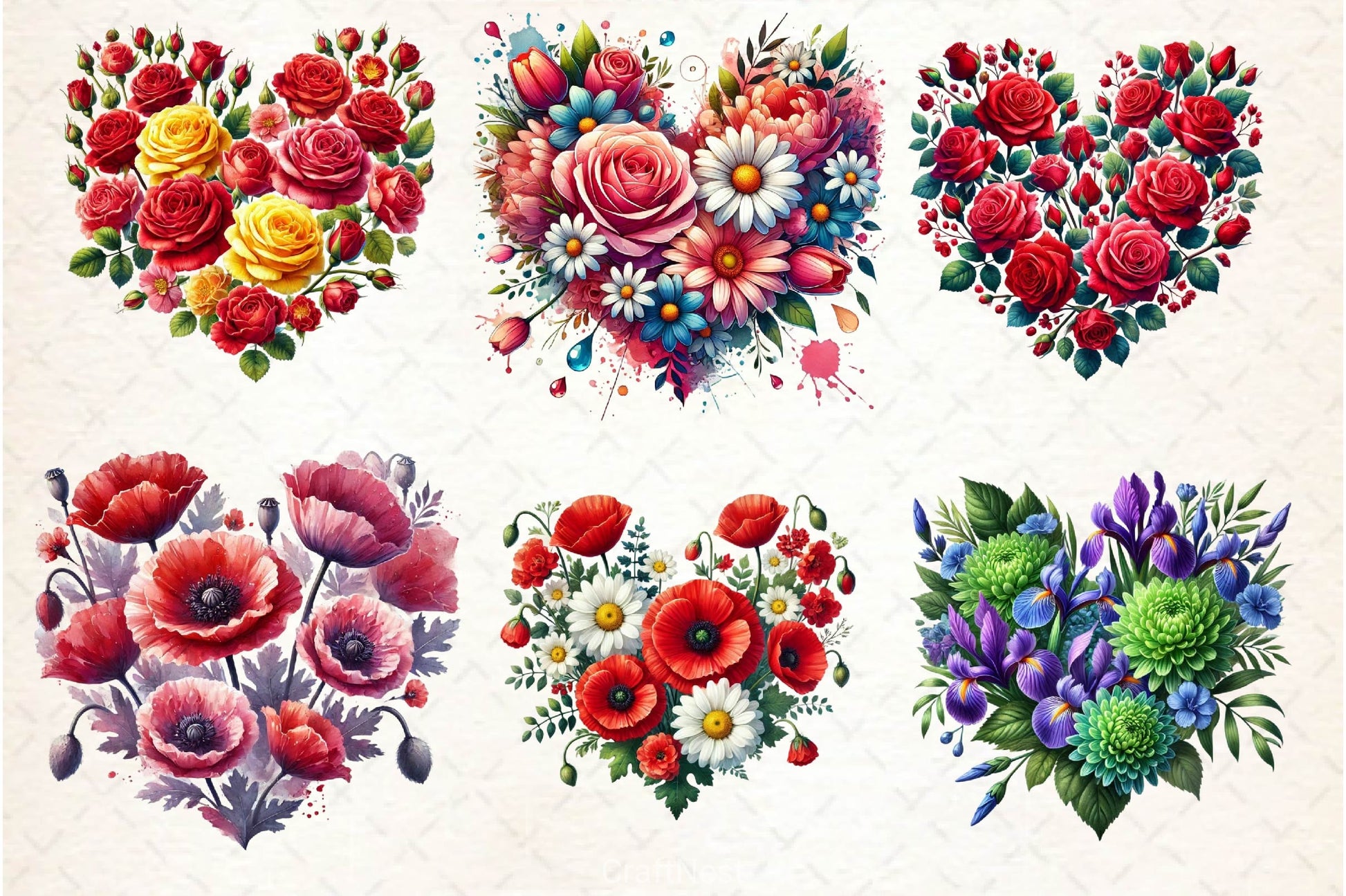 Valentine Floral Heart Clipart Bundle - CraftNest - Digital Crafting and Art