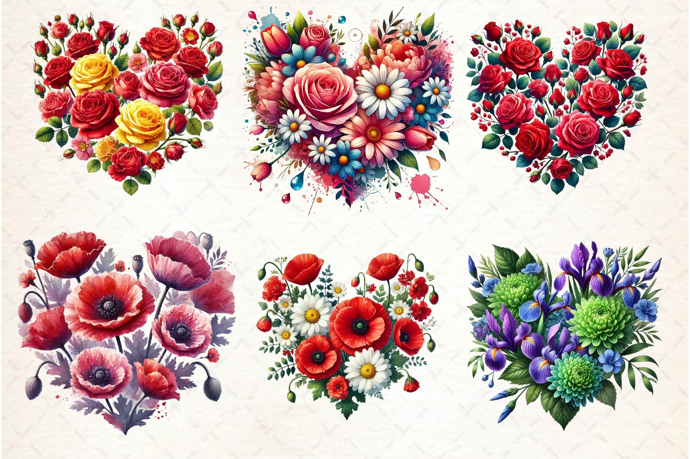 Valentine Floral Heart Clipart Bundle - CraftNest - Digital Crafting and Art
