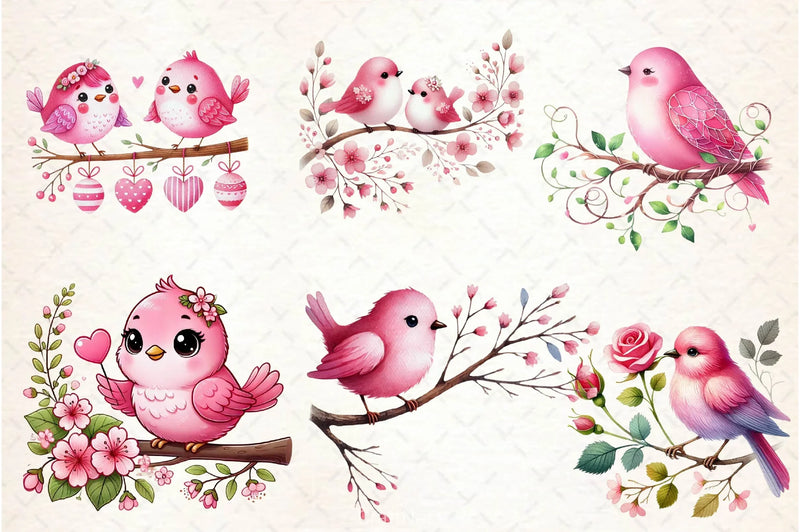 Pink Valentine Birds Clipart Bundle - CraftNest - Digital Crafting and Art