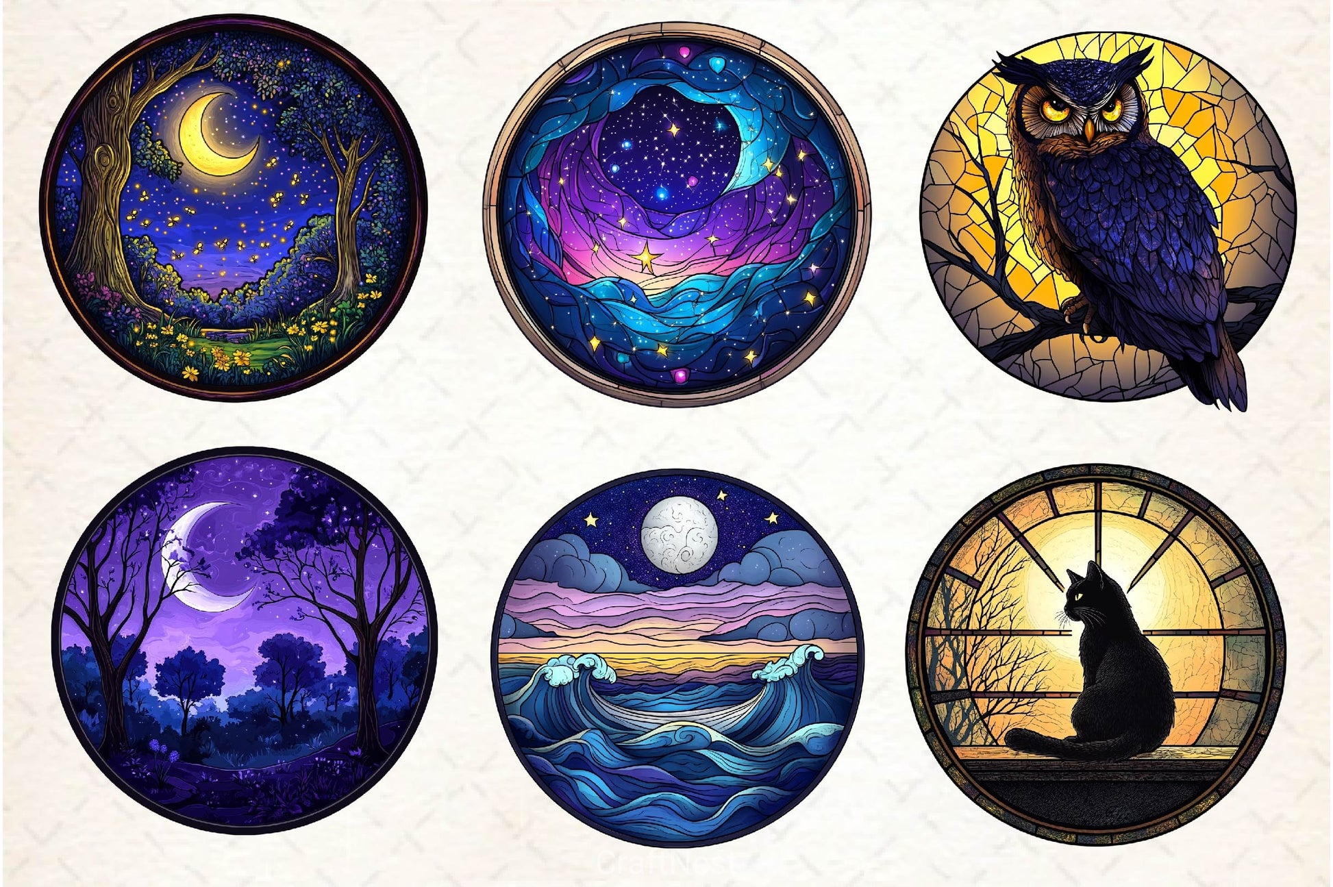 Moonlit Nights Stained Glass Circle Clipart Bundle - CraftNest - Digital Crafting and Art