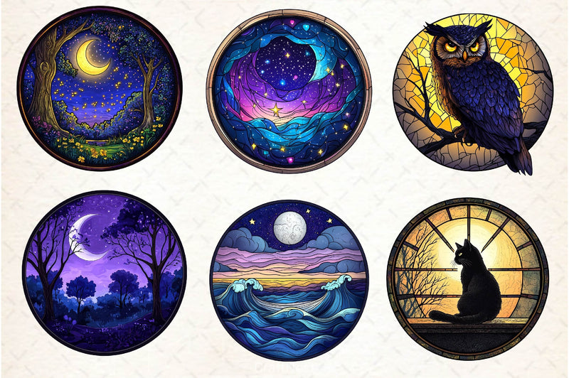 Moonlit Nights Stained Glass Circle Clipart Bundle - CraftNest - Digital Crafting and Art