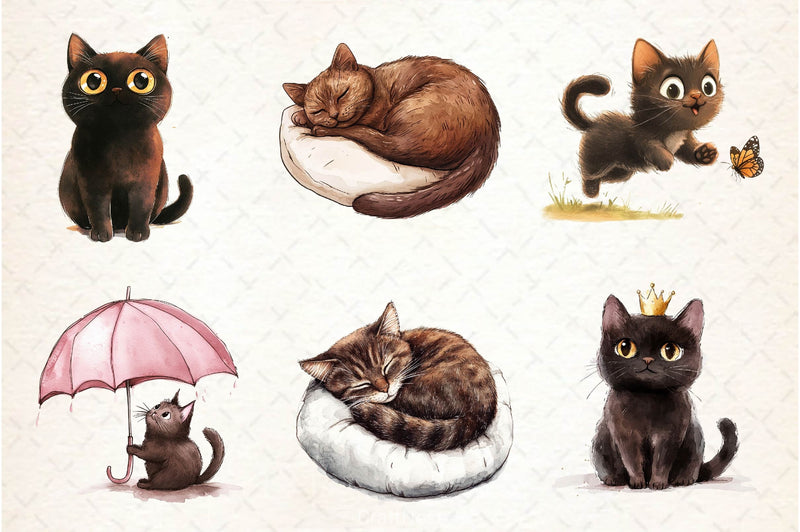 Cute Dark Brown Cat Clipart Bundle - CraftNest - Digital Crafting and Art