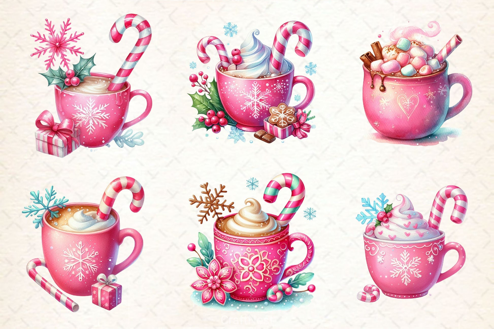 Pink Christmas Coffee Cup Clipart Bundle 2 - CraftNest - Digital Crafting and Art