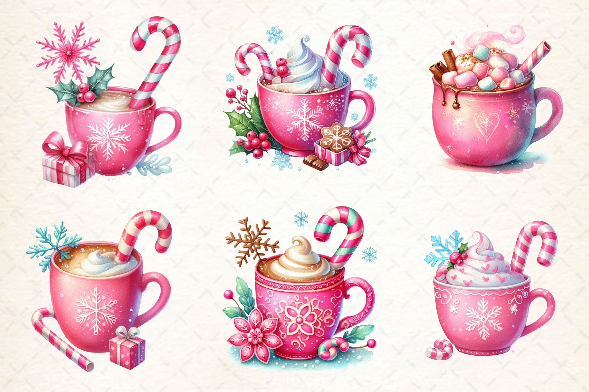 Pink Christmas Coffee Cup Clipart Bundle 2 - CraftNest - Digital Crafting and Art