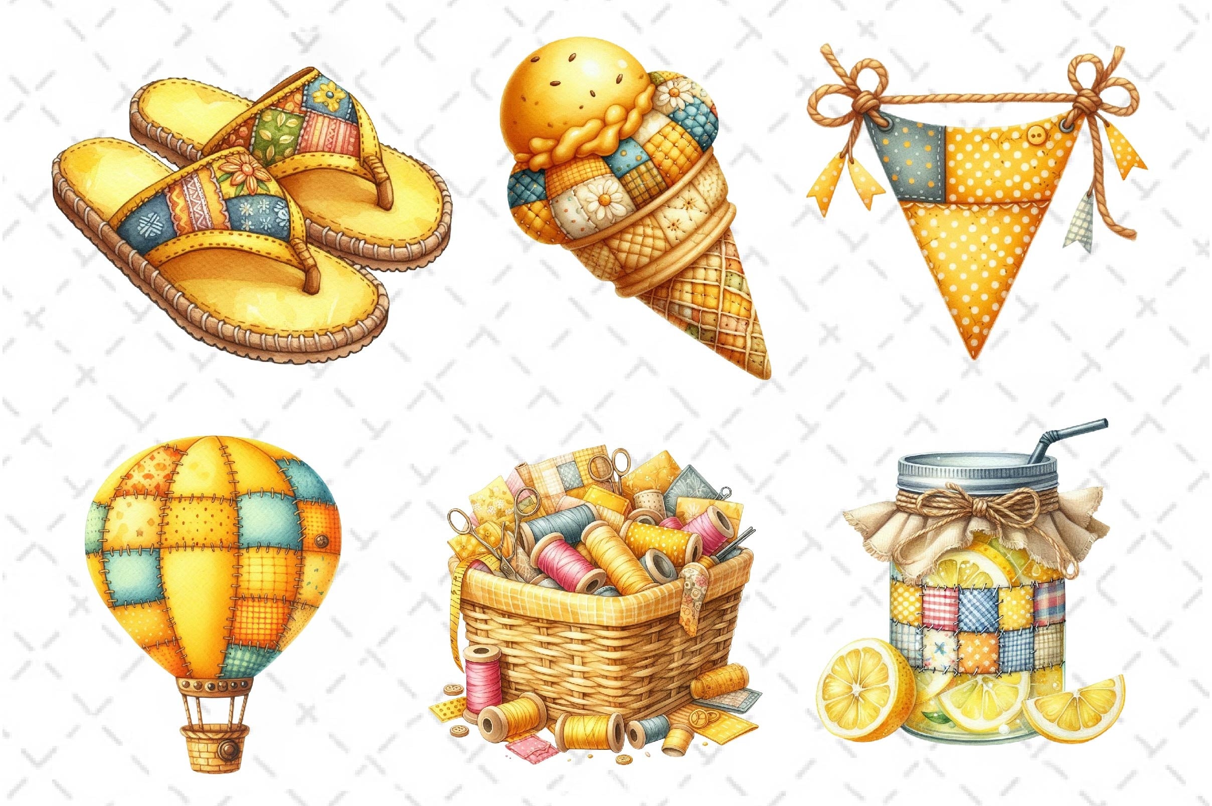 Yellow Patchwork Summer Clipart Bundle 2 - CraftNest - Digital Crafting and Art