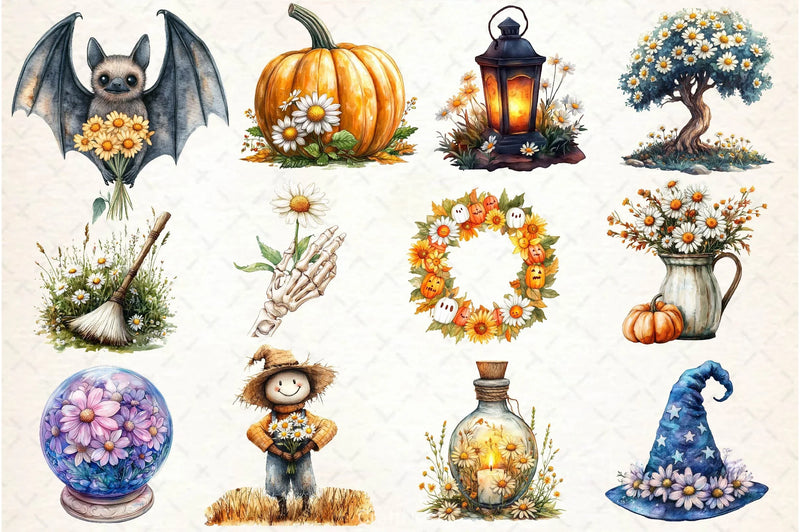 Daisy Flower & Halloween Clipart Bundle 2 - CraftNest - Digital Crafting and Art
