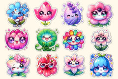 Kawaii Flowers Stickers Sticker Clipart Bundle - CraftNest - Digital Crafting and Art
