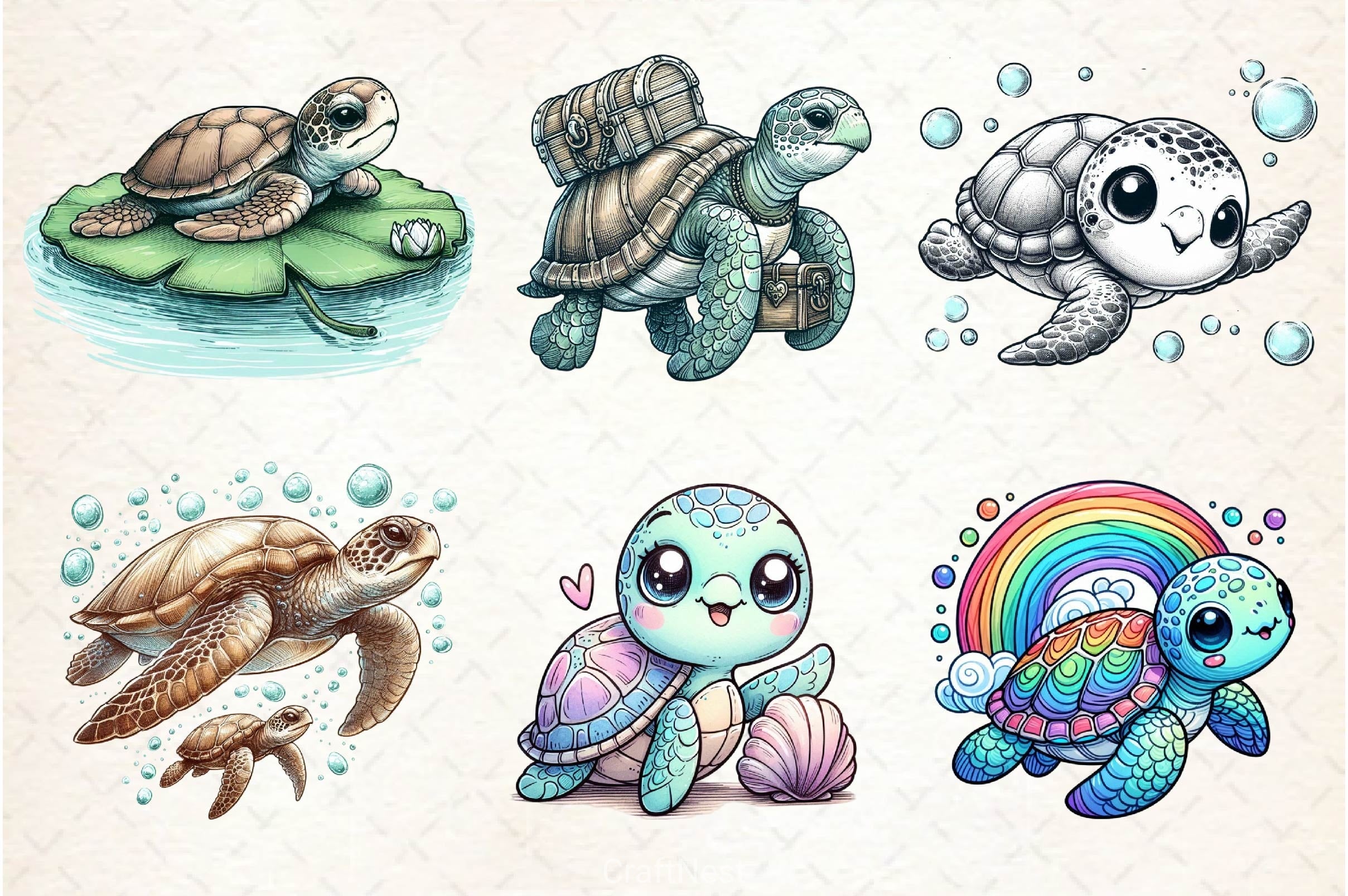Collection Sea Turtle Clipart Bundle - CraftNest - Digital Crafting and Art