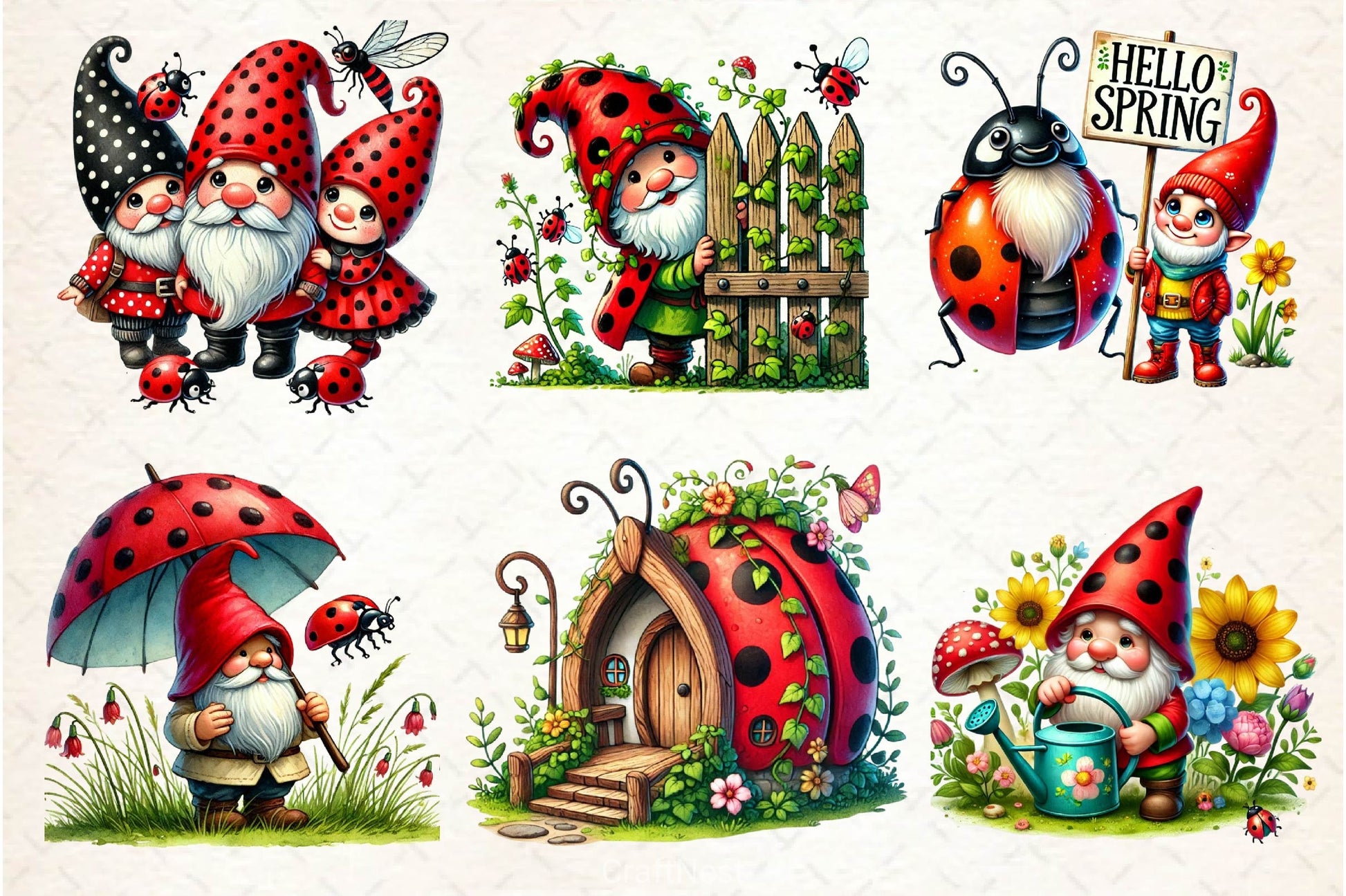 Ladybug Gnomes Clipart Bundle 2 - CraftNest - Digital Crafting and Art