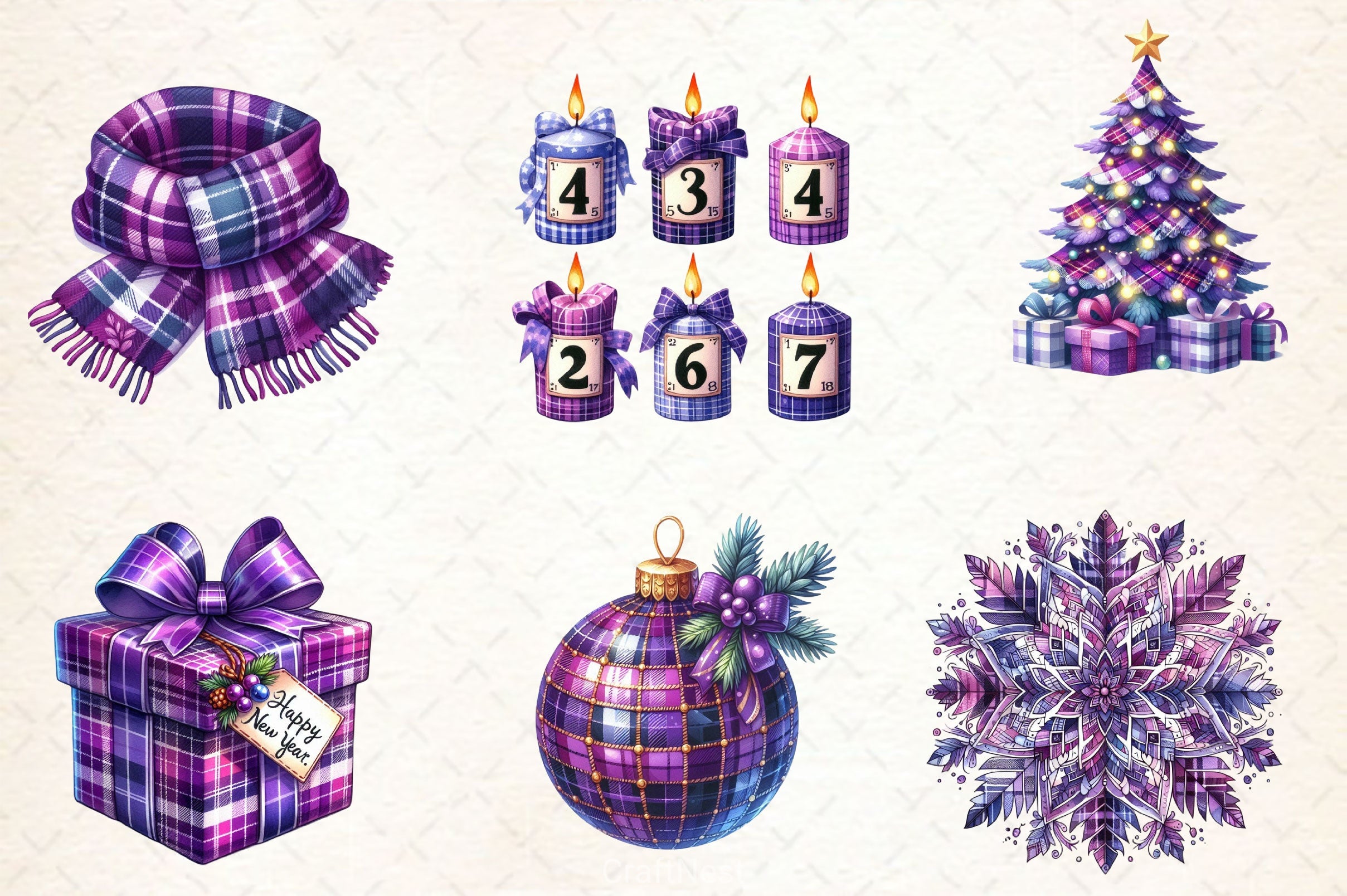 Purple New Year Clipart Bundle - CraftNest - Digital Crafting and Art
