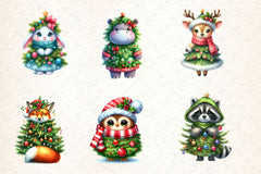 Animal Wrapped In Christmas Tree Clipart Bundle - CraftNest - Digital Crafting and Art