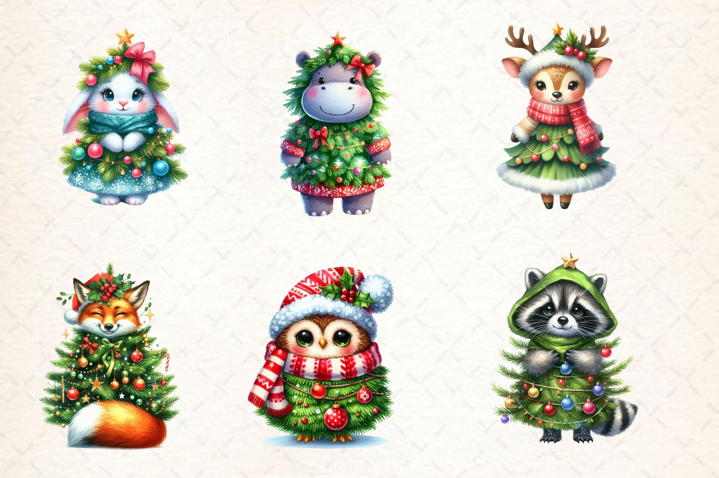 Animal Wrapped In Christmas Tree Clipart Bundle - CraftNest - Digital Crafting and Art