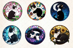 Round Stained Glass Tuxedo Cat Clipart Bundle 2 - CraftNest - Digital Crafting and Art