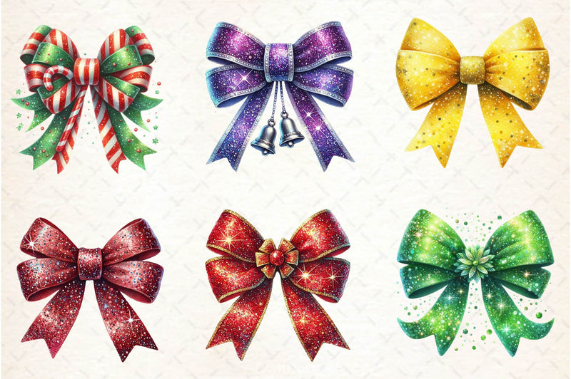 Glitter Coquette Christmas Bow Clipart Bundle - CraftNest - Digital Crafting and Art