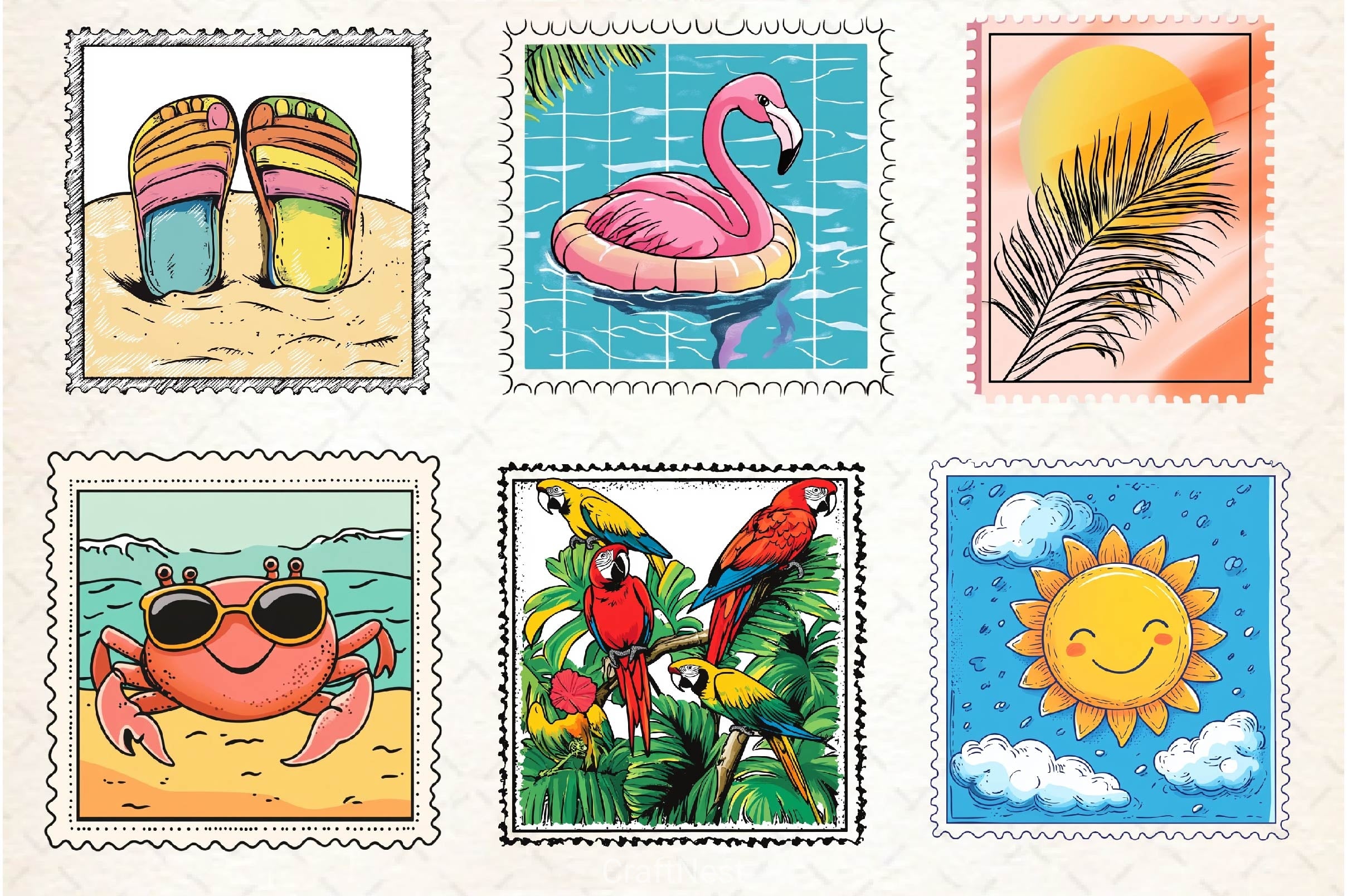 Summer Postage Stamp Clipart Bundle 2 - CraftNest - Digital Crafting and Art