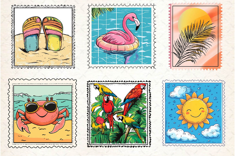 Summer Postage Stamp Clipart Bundle 2 - CraftNest - Digital Crafting and Art