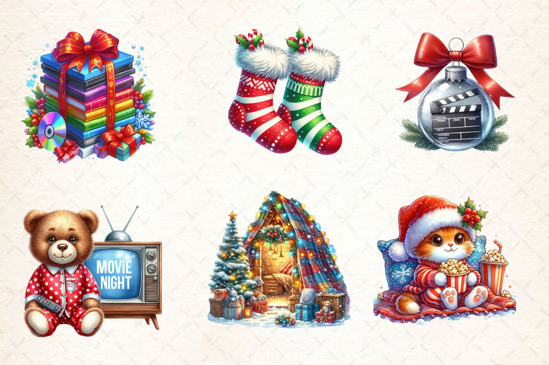 Christmas Movie Night Clipart Bundle 3 - CraftNest - Digital Crafting and Art