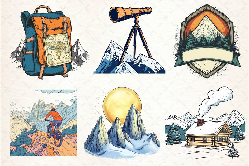 Vintage Mountain Adventure Clipart Bundle 2 - CraftNest - Digital Crafting and Art