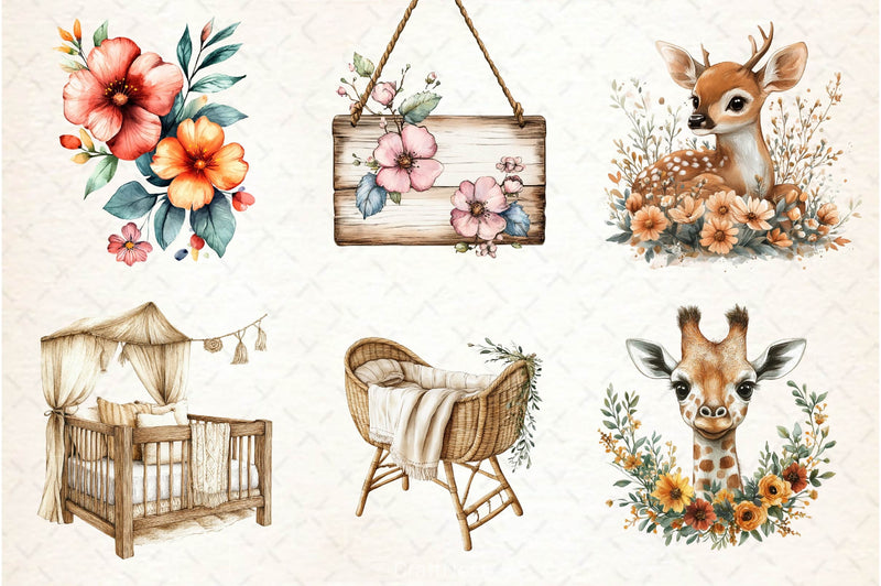 Boho Nursery Baby Clipart Bundle 2 - CraftNest - Digital Crafting and Art