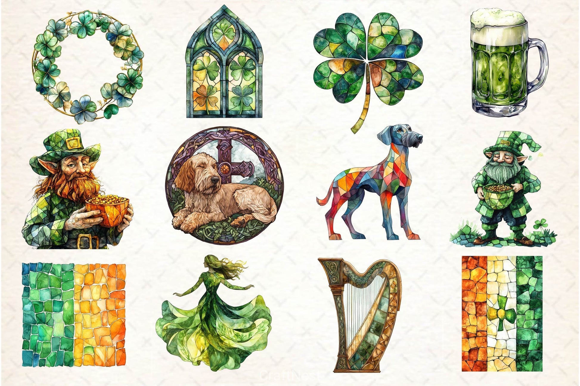 Stained Glass St Patricks Clipart Bundle - CraftNest - Digital Crafting and Art