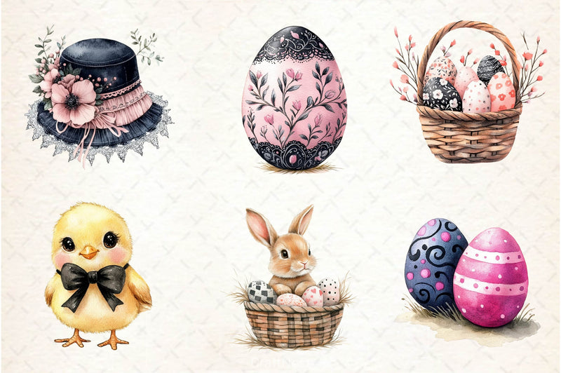 Black & Pink Easter Clipart Bundle 2 - CraftNest - Digital Crafting and Art