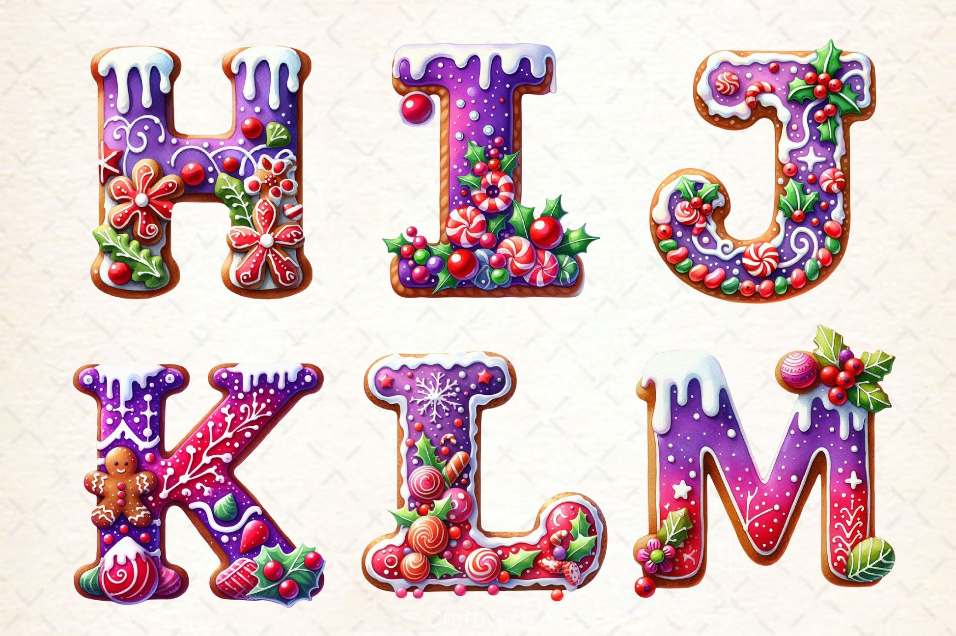 Purple Christmas Gingerbread Alphabet Clipart Bundle - CraftNest - Digital Crafting and Art