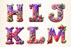 Purple Christmas Gingerbread Alphabet Clipart Bundle - CraftNest - Digital Crafting and Art