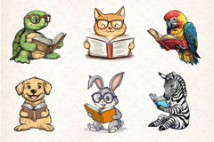 Funny Animals Reading Book Clipart Bundle 3 - CraftNest - Digital Crafting and Art