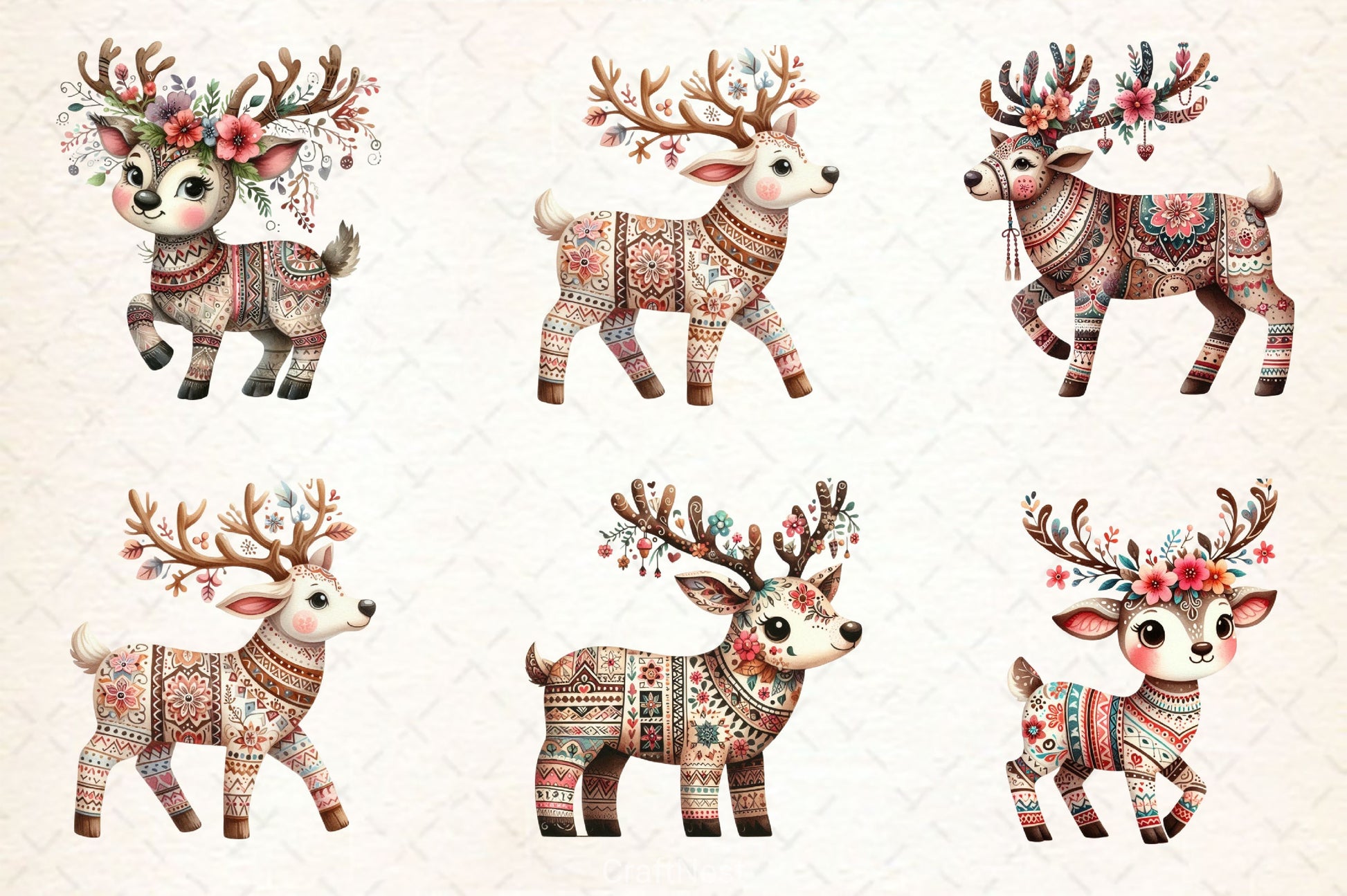 Christmas Boho Reindeer Clipart Bundle - CraftNest - Digital Crafting and Art