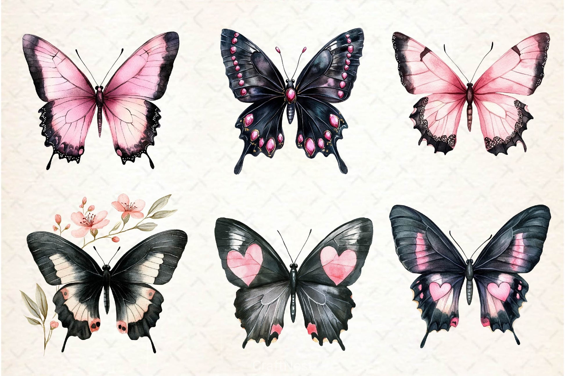 Black And Pink Butterfly Clipart Bundle - CraftNest - Digital Crafting and Art