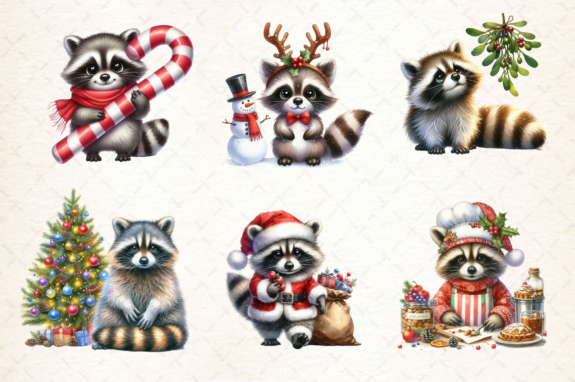Christmas Raccoon Clipart Bundle 2 - CraftNest - Digital Crafting and Art