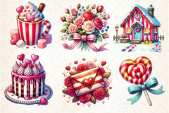 Striped Valentines Cottage Clipart Bundle - CraftNest - Digital Crafting and Art