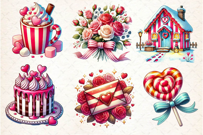Striped Valentines Cottage Clipart Bundle - CraftNest - Digital Crafting and Art