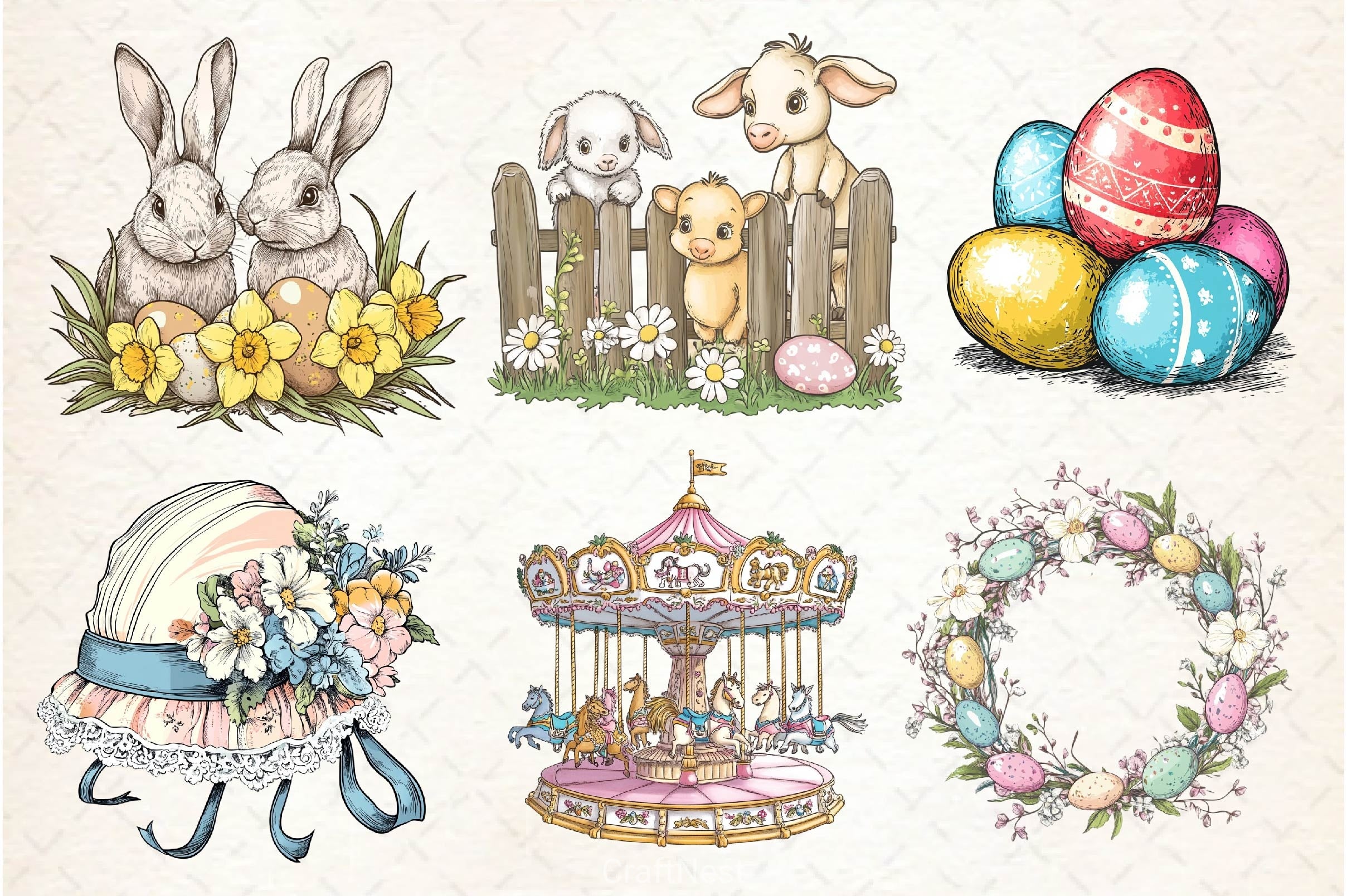 Vintage Easter Springtime Clipart Bundle - CraftNest - Digital Crafting and Art