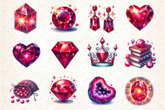 Burgundy Crystals And Gems Clipart Bundle 2 - CraftNest - Digital Crafting and Art