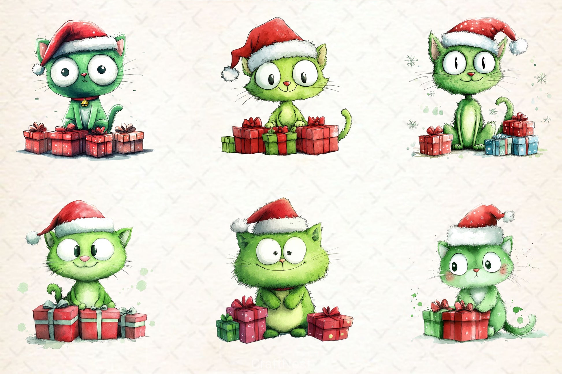 Christmas Green Cat Clipart Bundle - CraftNest - Digital Crafting and Art