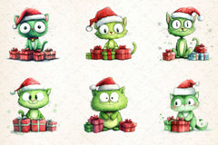 Christmas Green Cat Clipart Bundle - CraftNest - Digital Crafting and Art