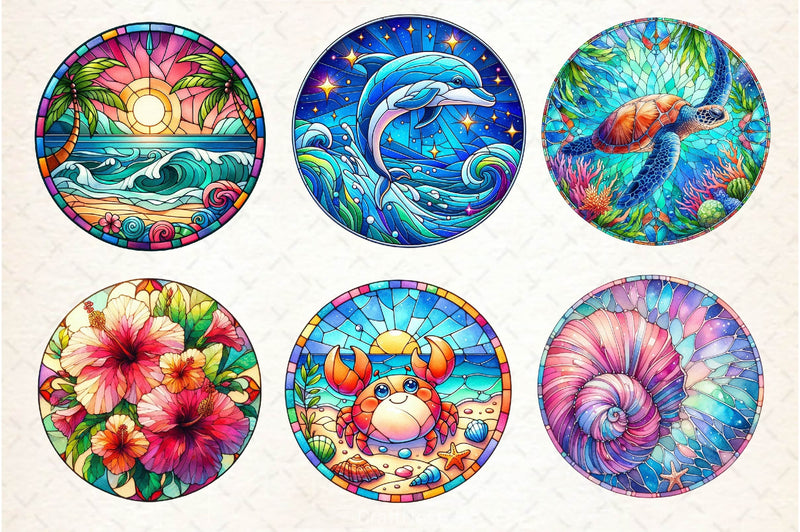 Round Stained Glass Summer Clipart Bundle 6 - CraftNest - Digital Crafting and Art