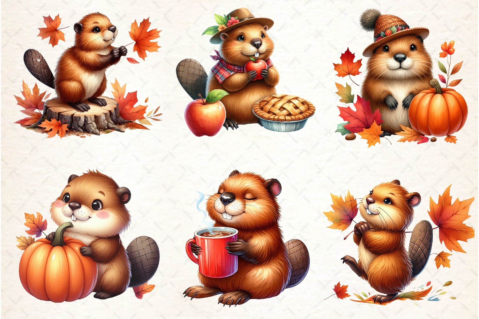 Autumn Cute Beaver Clipart Bundle 2 - CraftNest - Digital Crafting and Art