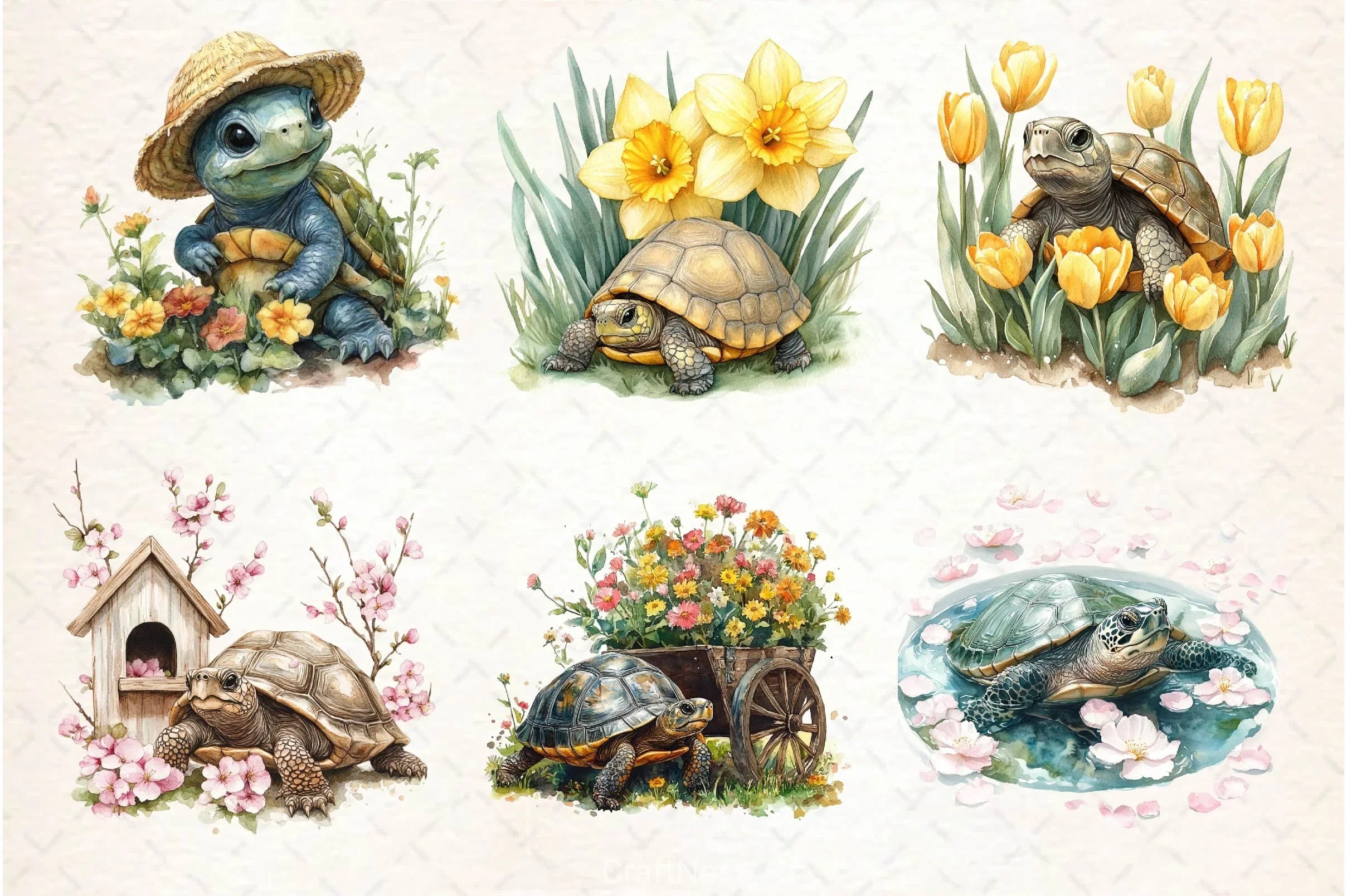Spring Turtles Garden Clipart Bundle - CraftNest - Digital Crafting and Art