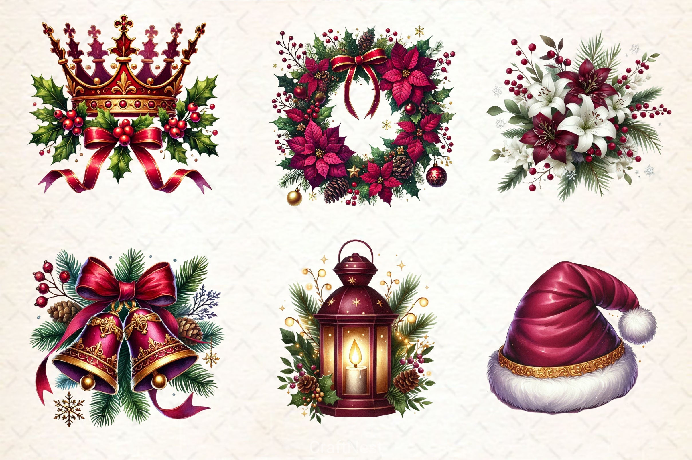 Burgundy Beauty & Holiday Clipart Bundle 2 - CraftNest - Digital Crafting and Art