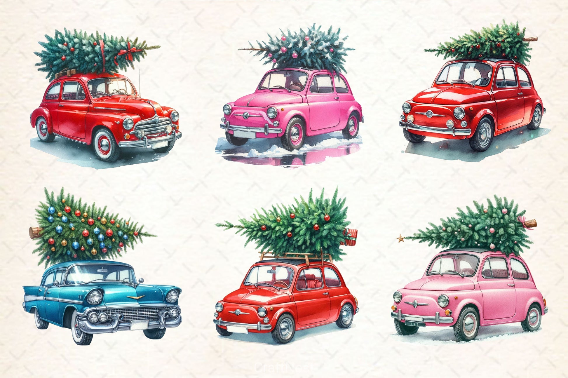 Christmas Car With Tree Clipart Bundle - CraftNest - Digital Crafting and Art