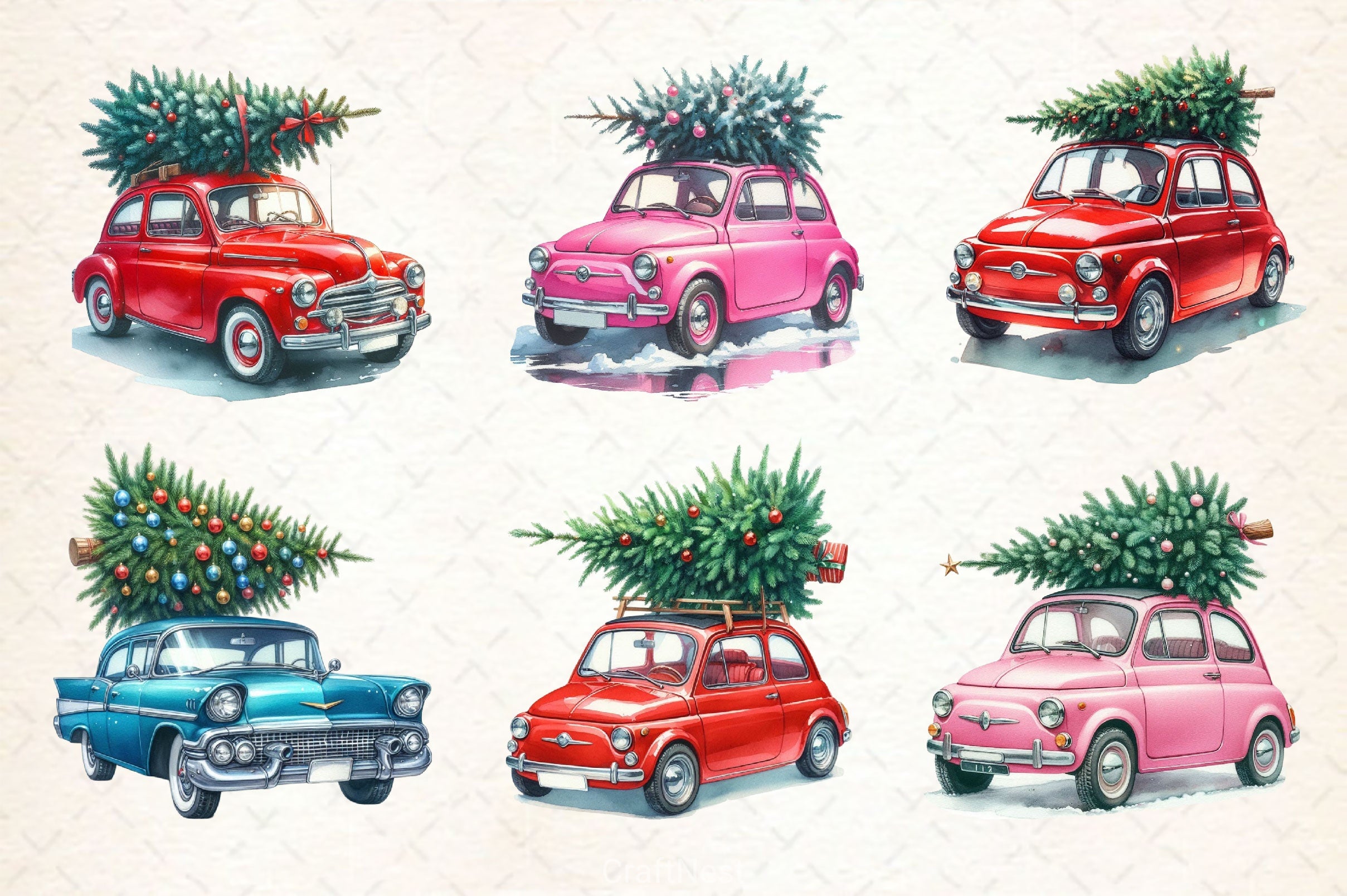 Christmas Car With Tree Clipart Bundle - CraftNest - Digital Crafting and Art