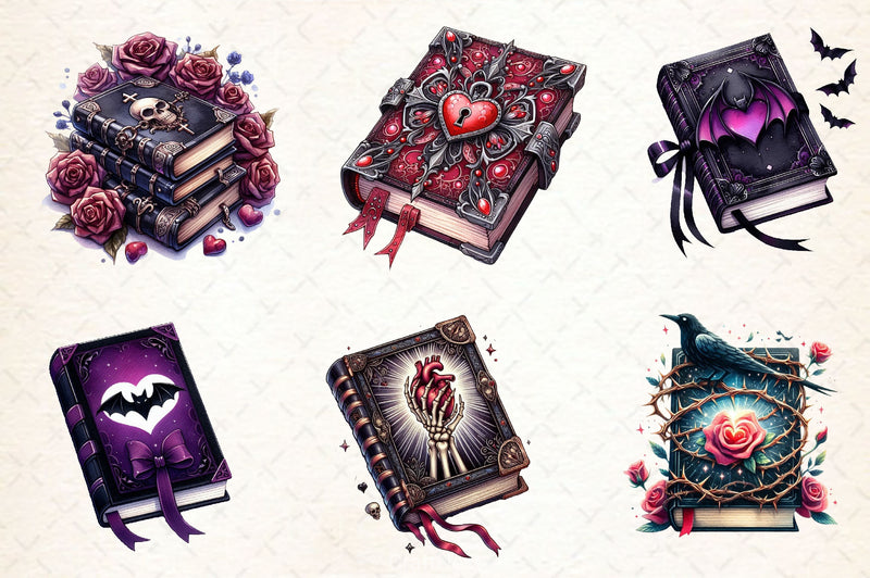 Gothic Valentine's Day Books Clipart Bundle 1 - CraftNest - Digital Crafting and Art